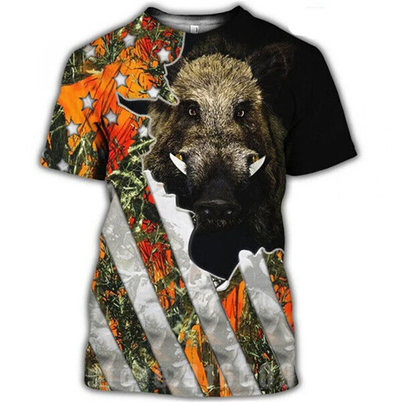 Animal Wild Boar Camo Hunting T-Shirt For Women Men 3D Printed Short Sleeve T Shirts Tops Casual O Neck Oversized Streetwear Tee