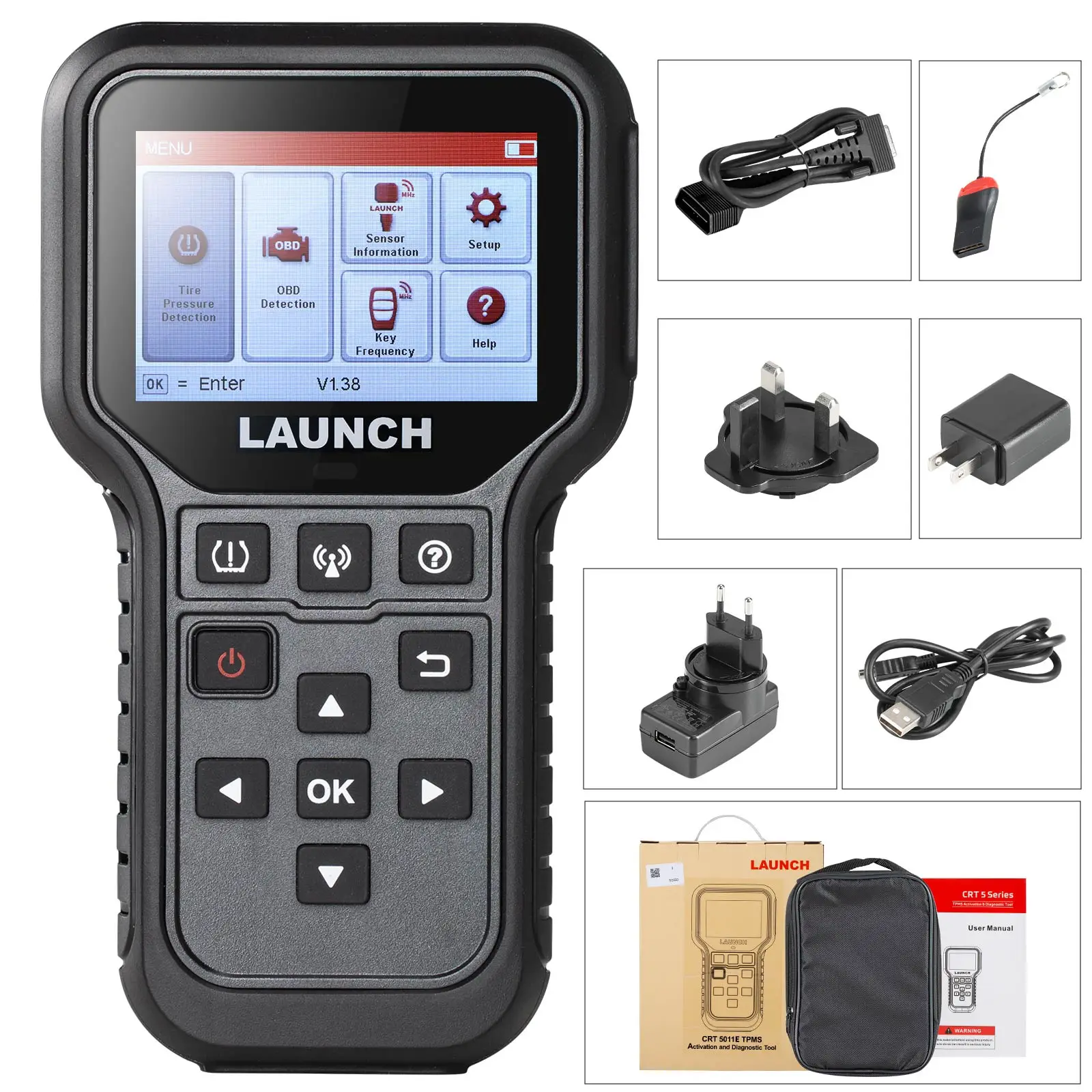 Launch CRT5011E TPMS Relearn Tool TPMS Sensor (315+433MHz) Support Read/ Activate/ Programming/ Relearn/ Reset/ Key Fob Test