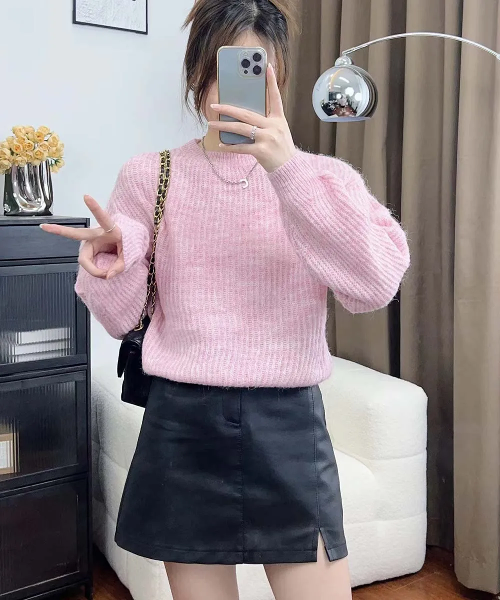 

Lovely Style Autumn Winter Solid O-neck Sweater Long Sleeve Lady Loose Elegant Sweater Tops Oversized Knitted Soft Pullovers