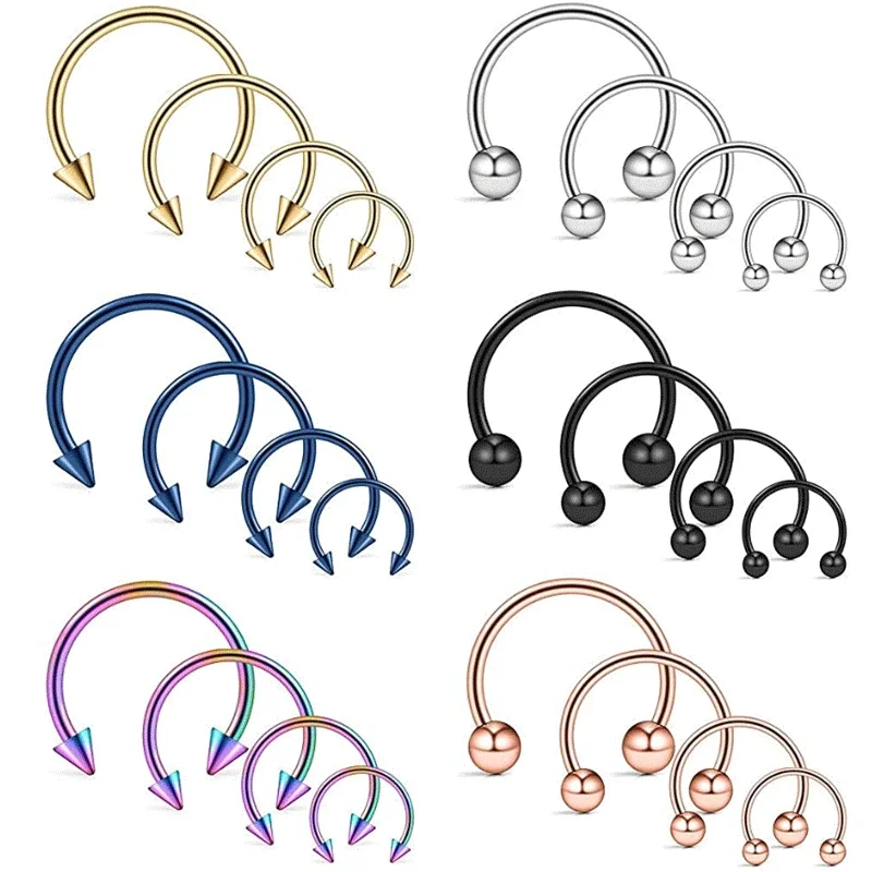 Punk C Shape Steel Nose Ring Horseshoe Lip Ring puncture Hook Clip Earrings Septum No Allergic Body Piercing Jewelry Nose Rings