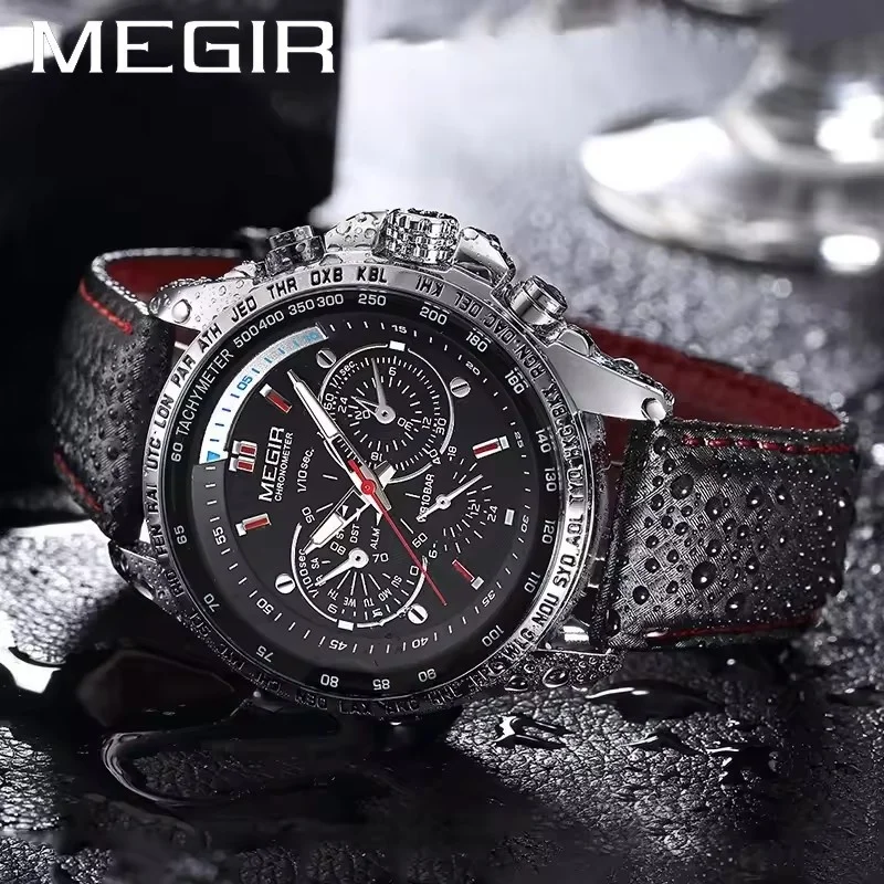 MEGIR 1010 Popular Men's Quartz Watch Original Luxury Fashion Brand Leather Strap Sports Clock Business Men's Watch reloj hombre