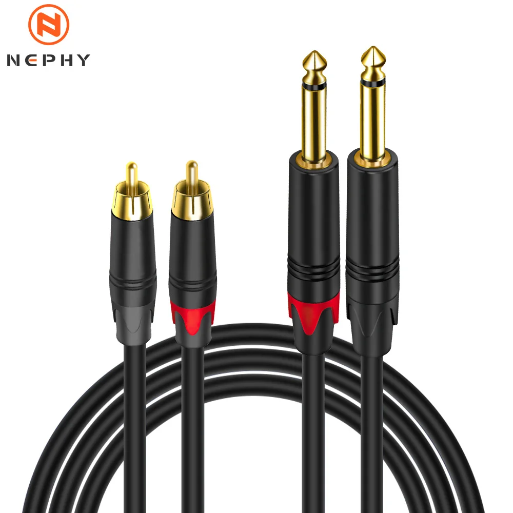 6.5mm/6.35mm To 2 RCA Y Splitter Cable For Amplifier Mixing console Guitar Bass HiFi Stereo Audio Converter 1m 2m 3m 5m 10m Long