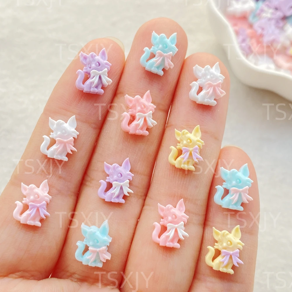 50pcs Resin Colorful Mini Cartoon Bow Kitten Nail Art Flatback Rhinestone DIY Christmas Scrapbook Crafts