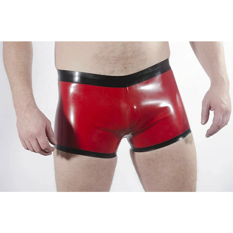 

Latex Rubber Tight Shorts Red with Black Fetish Men Underwear Boxer Panties Custom Made (No Zip)