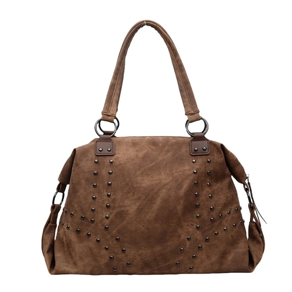 

PU Leather Rivet Shoulder Bags Retro American Style Large Capacity Locomotive Style Underarm Bag Korean Style Fashion Design