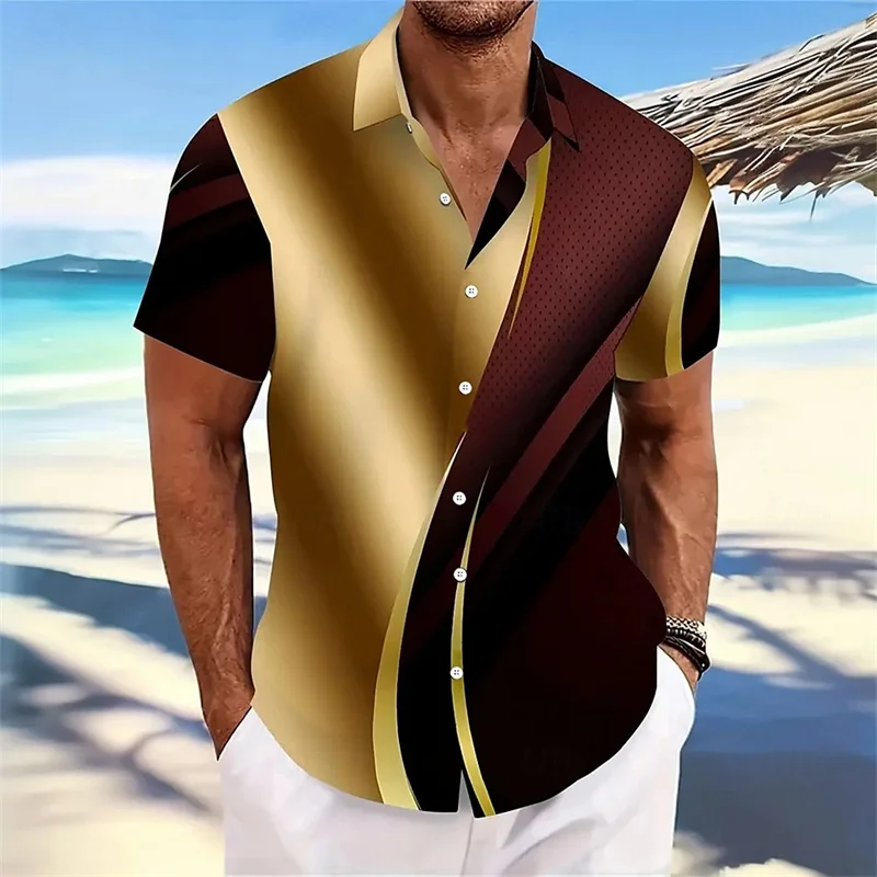 Men's Summer Color-Blocked Short-Sleeve Shirt, Stylish Design, Outdoor Casual Vacation Men's Shirt, Comfortable and Soft Fabric
