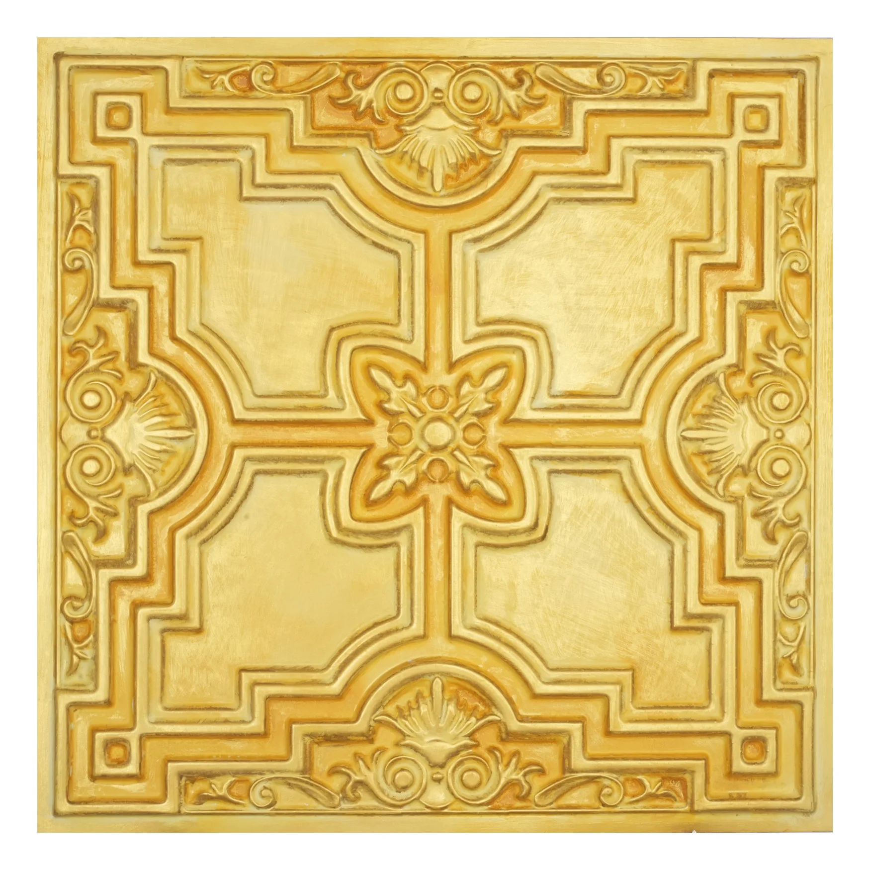 

Faux Painting Ceiling Tiles PVC Tin Wall Panels Interior Decor for Cafe Club Salon PL16 Golden 10pcs