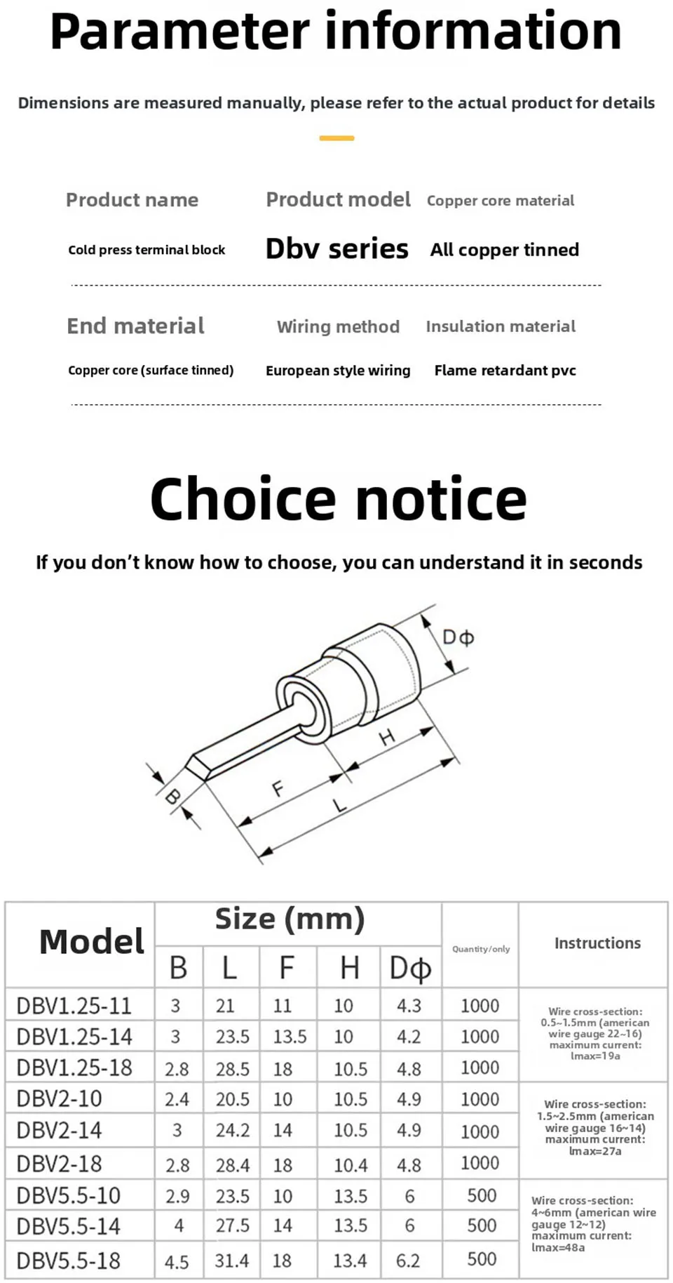 DBV Isolierter kaltgepresster Klemmenblock C45 Schalterstecker Kupferverbindungsdraht Ohrblattform Crimpklemmen Elektrischer Steckverbinder – Detail 7