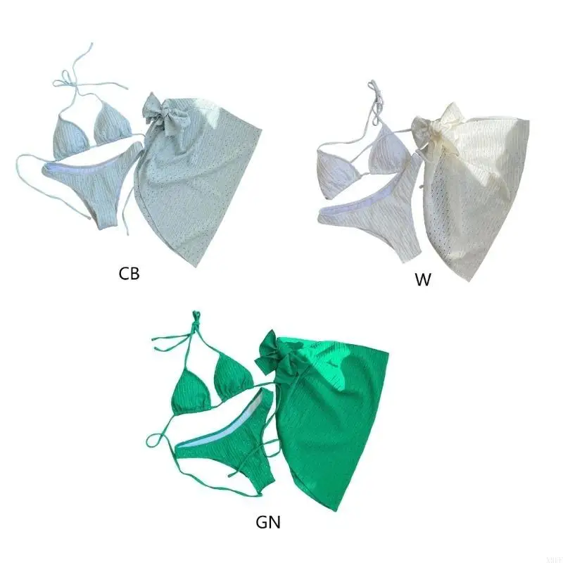 

X9FF 3xHalter Треугольный купальный костюм бикини с прикрытой юбкой Купальники с завязками сбоку