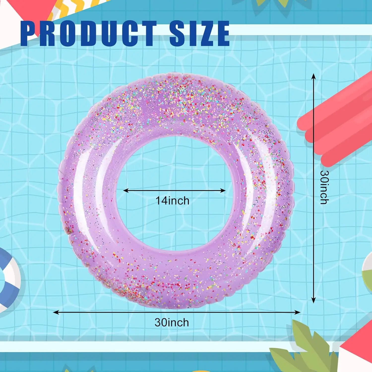 3Pcs Purple Inflatable Pool Floats Toys Glitter Lavender Swim Tubes Rings Pool Tube for Kids Adults Outdoor Summer Swimming Pool