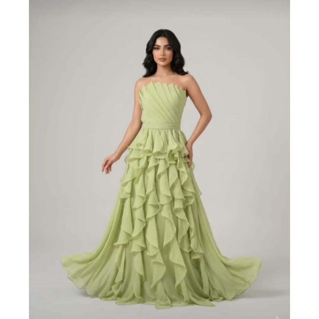 

Avery Custom A Line Tube Top Green Sleeveless Evening Dresses Woman Elegant Party Dress for Women Luxury Women's Evening Dresses