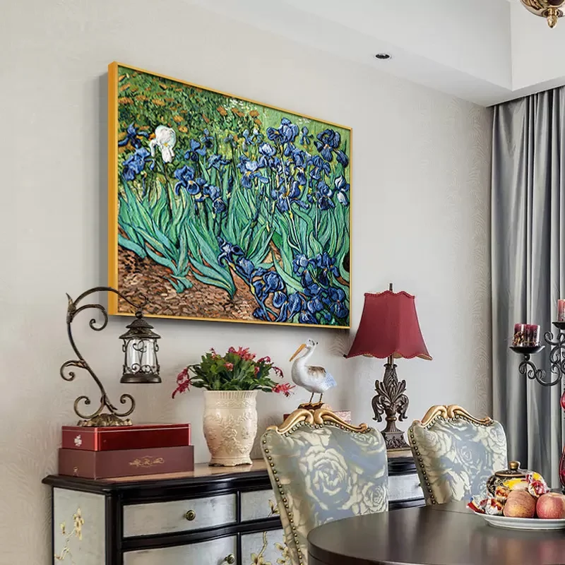 European restaurant texture hand-painted oil painting Van Gogh irises decorative painting living room world famous painting