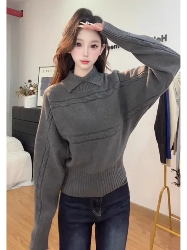 

plus Size ey Knitted Sweater Women's Autumn Winter Outerwear Slimming Turtlene Long Sve Commute Sle Korean Faion