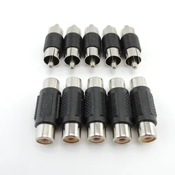 RCA fêmea para fêmea Jack Plug Connector, macho para macho adaptador, Video Audio Extender, conversor de cabo, 5pcs