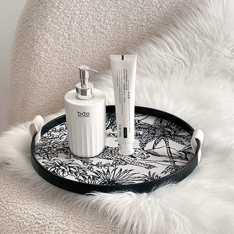 Light luxury high-end round storage wooden tray retro style home bedroom perfume cosmetics aromatherapy jewelry tray