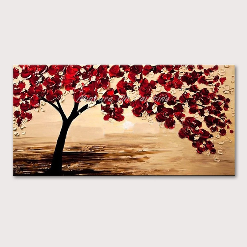 

Mintura-Wall Picture for Living Room Oil Paintings on Canvas,Hand-Painted Thick Red Leaf Trees Hotel Decor Wall Art No Framed