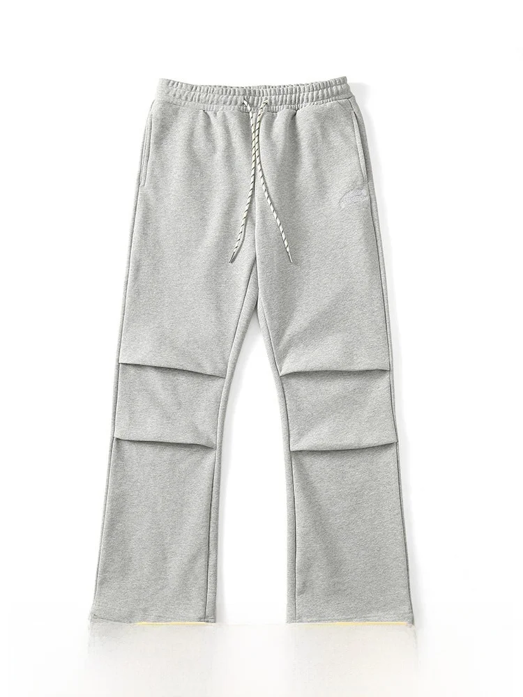 

MBBCAR Winter Thickened Fleece Narrow Waist Cargo Pants Double Pleat Embroidered Flower Grey Flared Sweatpants Casual Trousers