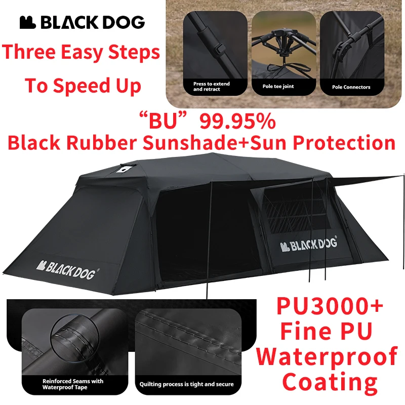 

Naturehike BLACKDOG SpaceX Starship - Automatic Tent Easy 3-Step Speed Opening 2.15m Height Fine PU Water With Extra Large Space