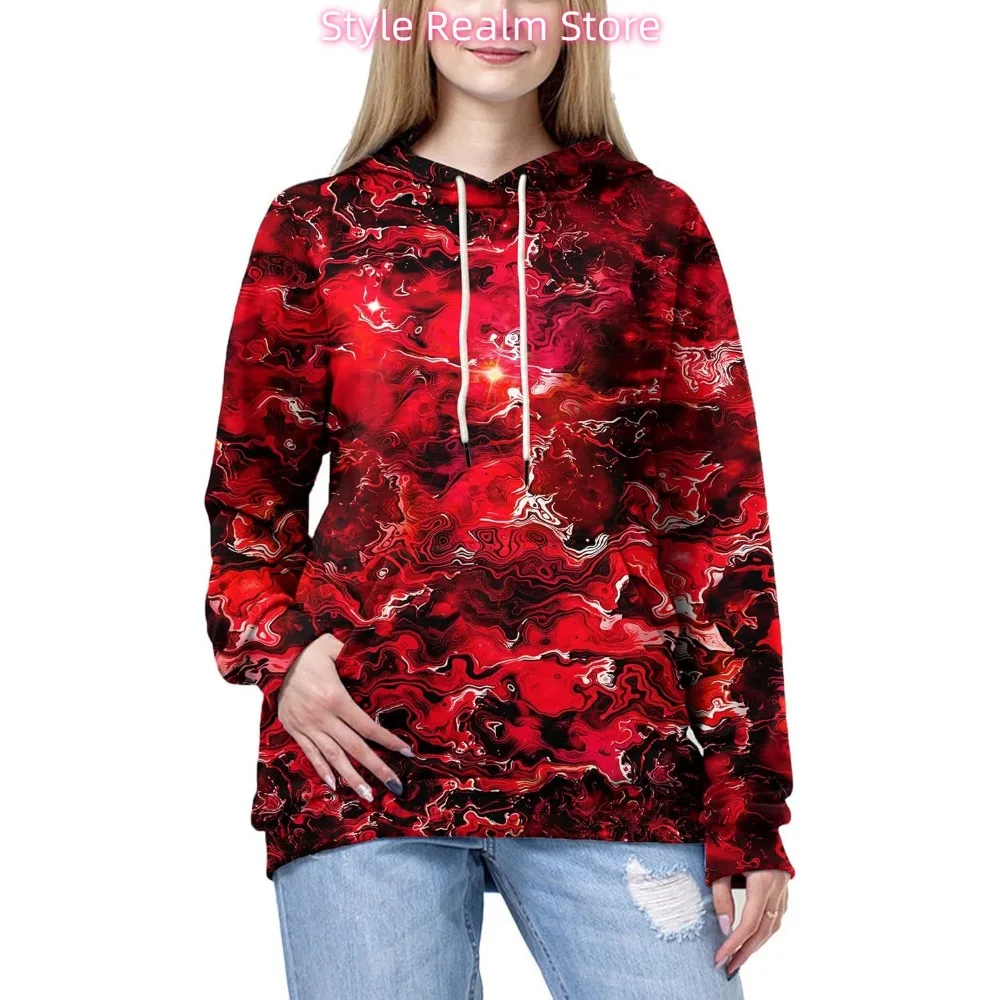 سويت شيرت بقلنسوة مطبوع ثلاثي الأبعاد للجنسين، بلوفر كاجوال بقلنسوة مع جيوب كبيرة