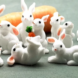 Fairy Garden Micro Landscape Resin Bunny Statue Miniature Rabbit Figurine Dollhouse Ornament White Hare Mini Animal