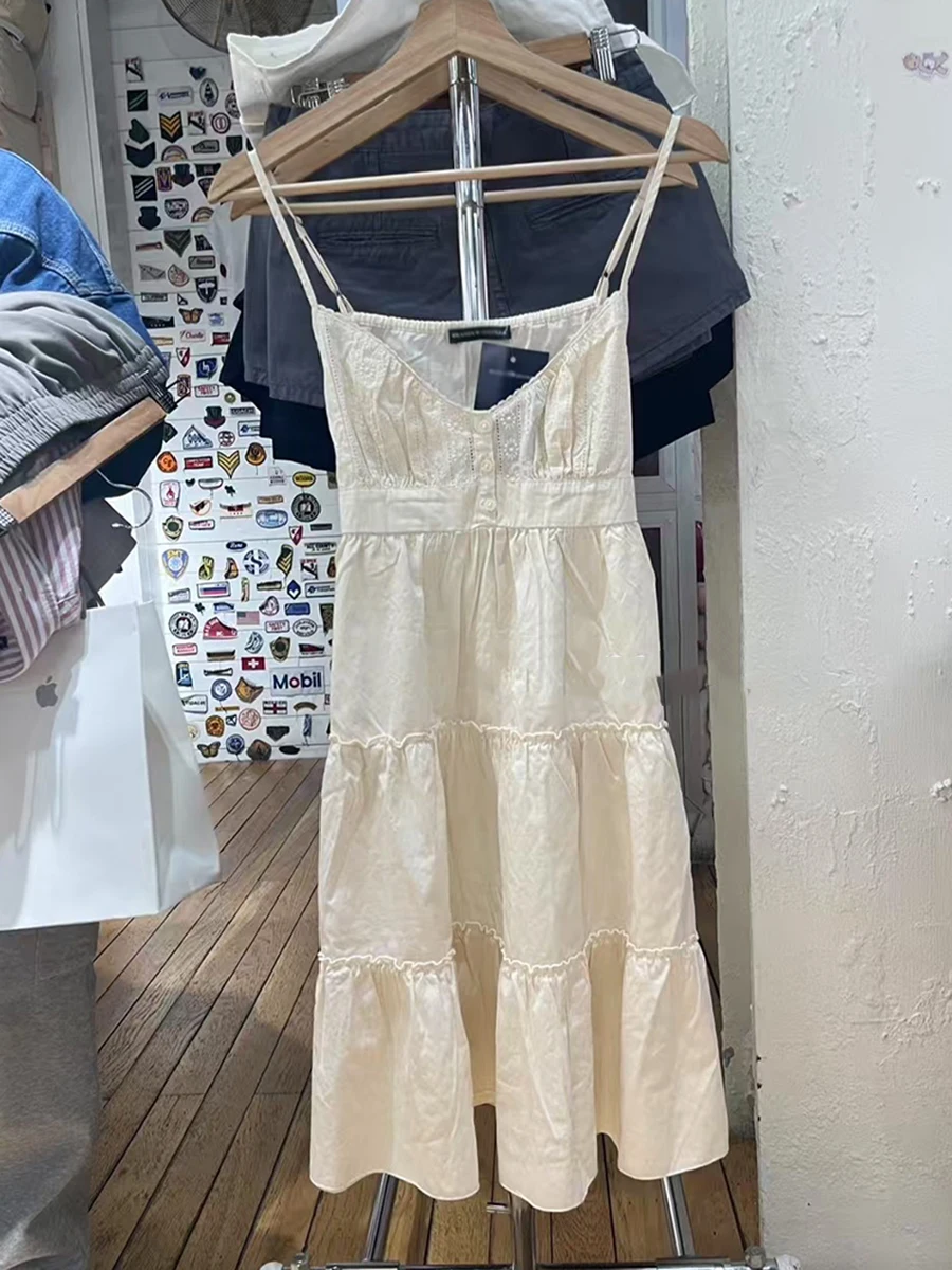 花刺繍レーストリム A ラインドレス女性新しいレースアップボタンノースリーブミニドレスプレッピースタイル甘いショート Vestido Y2K