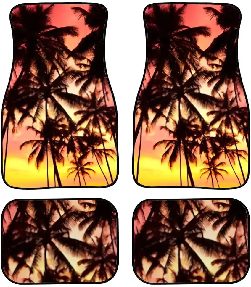 

Car Floor Mats Palm Trees Silhouettes On Tropical Beach Print Design Carpet Car SUV Truck Floor Mats 4 Pcs, Automotive Floor Mat