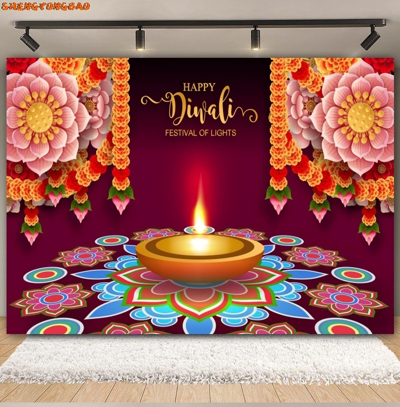 Happy Diwali Backdrop for Photography Candle India Diwali Lights Deepavali Tradition Festival Photo Background Decor