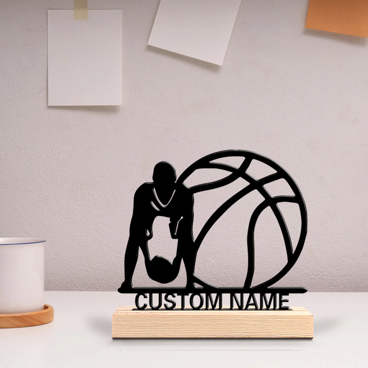 1pc Fashion basketball pro Customizable Text Tin Statue Metal Ornament Handicraft With Wood Base Metal Ornament For Friend Gifts