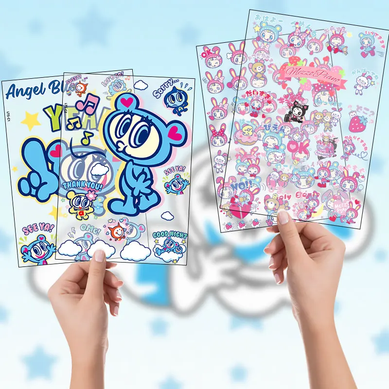 Pegatina DTF Creativa, Impermeable, para la Serie Angel Blue, Diseño de Dibujos Animados, Transferencia UV, Transparente, Cristal