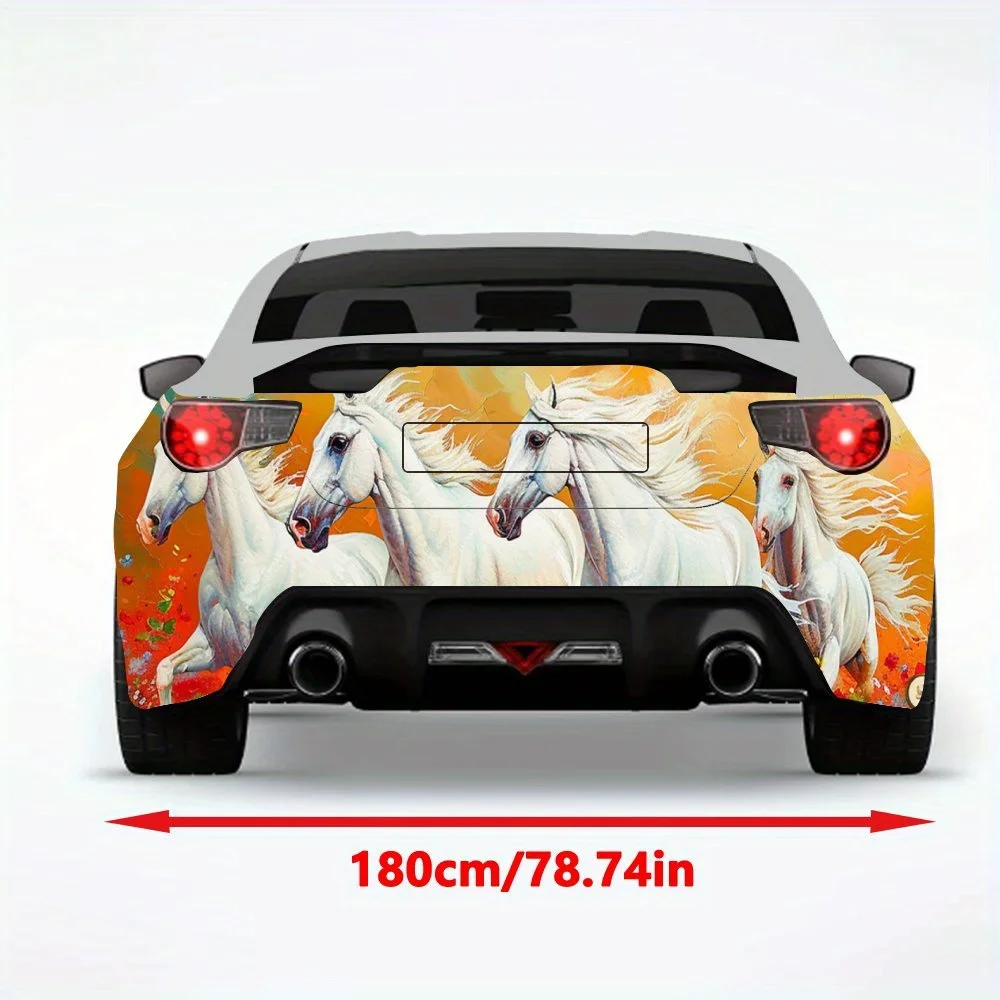 Horses Galloping in Flower Sea Car StickerVinyl Decal for Car Rear, Waterproof Self-Adhesive Vinyl Stickers for Vehicle Tail & B