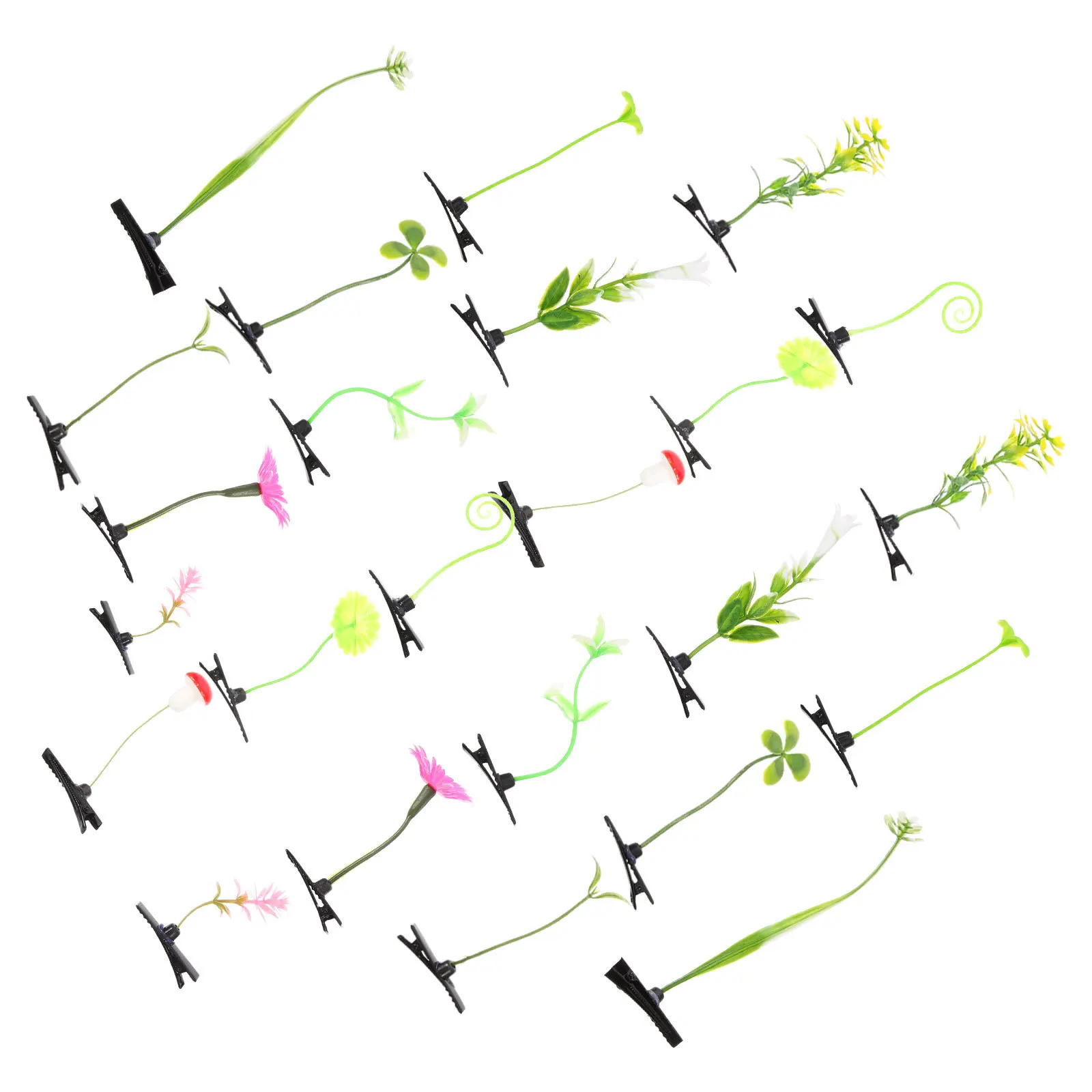 24Pcs Simulation Plant Hair Clip Set Plant Style Hairpins for Birthday Festival Casual Wear Tiny Hair Clips for Women