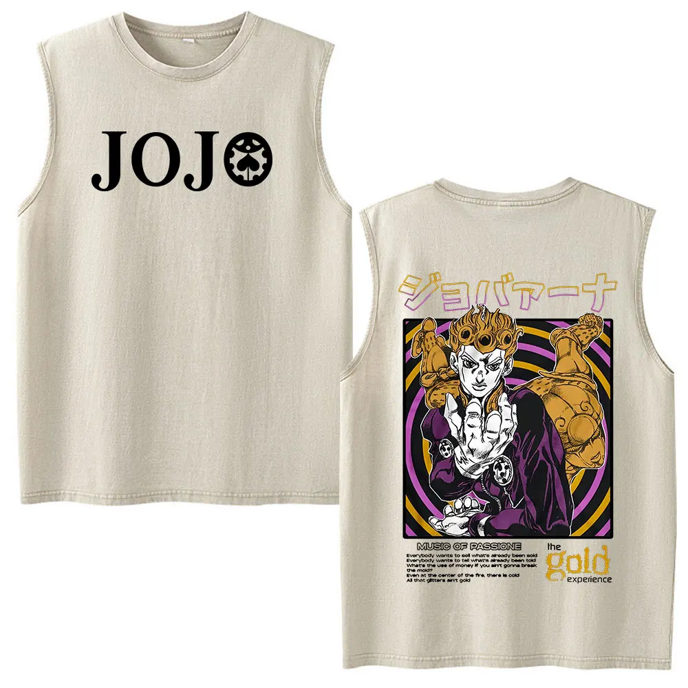 Anime Jojo Bizarre Adventure Giorno Giovanna Vintage Washed Tank Tops Men Women Clothing Fashion Casual Sleeveless Vest T-shirts