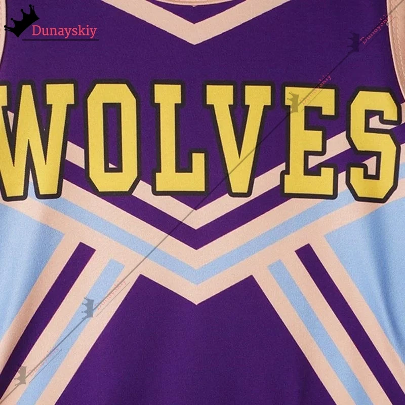 Child Girls Cheerleader Round Neckline Letters Printed Skirt 2Pcs Flower Balls Set School Season Sports Event Clothes