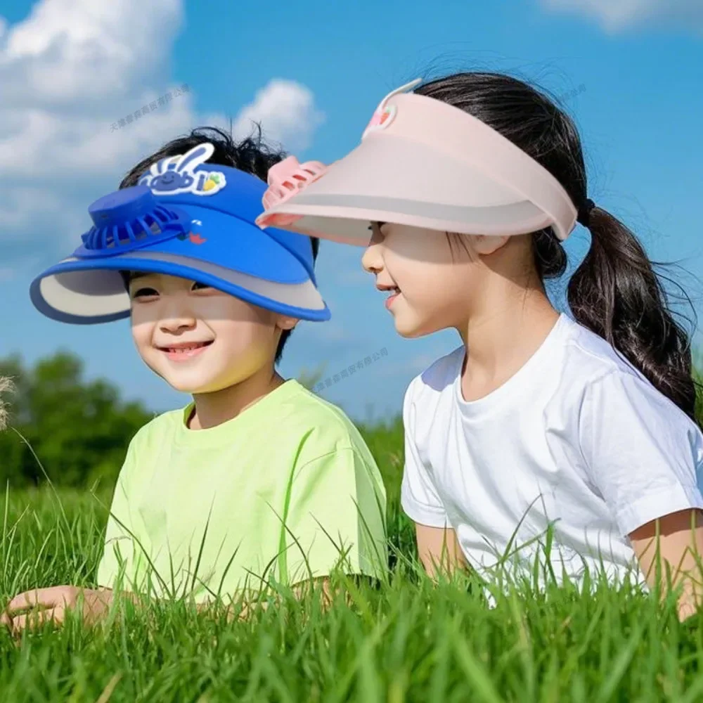 

USB Rechargeable Sun Hat with Built-in Fan Children's Summer Adjustable Fan Cap Sunscreen Hat Kids Outdoor Sunshade Accessories
