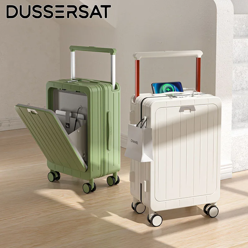 

Front Opening Suitcase Widen Trolley Rolling High-Capacity Travel Luggage with Wheel and USB Charging Carry-on Boarding Suitcase