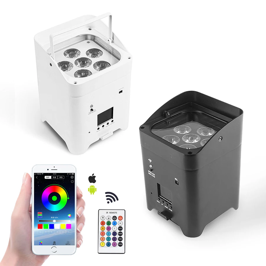 بطارية تعمل بالطاقة Uplights قابلة للشحن الاسمية يمكن 6x18 واط RGBWA + UV LED Uplight 9600 مللي أمبير APP/العن بعد/DMX512 أضواء المسرح التحكم Uplight