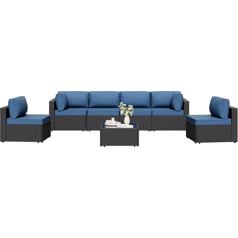 

7-Piece Outdoor Patio Sectional Sofa Set with Washable Cushions and Coffee Table for Garden, Poolside, Backyard