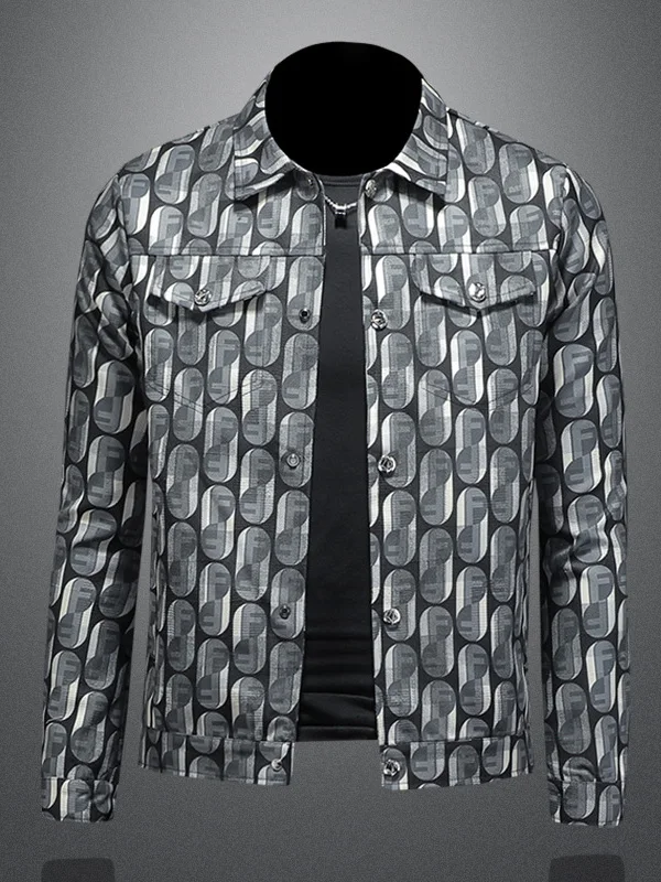 

Men's Slim Fit Casual Jaet Turn-down Collar Faionable Print Leisure Workwear Polyester Urban Sle Long Sve Zipper
