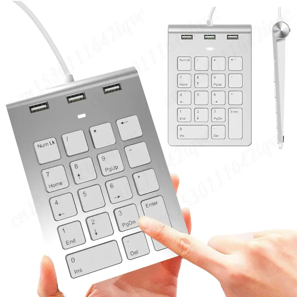 USB & Type C Wired Number Keypad with 3 USB2.0 Port Hub 18 Keys Digital Keyboard External Keypad for Laptop Computer Desk PC Mac