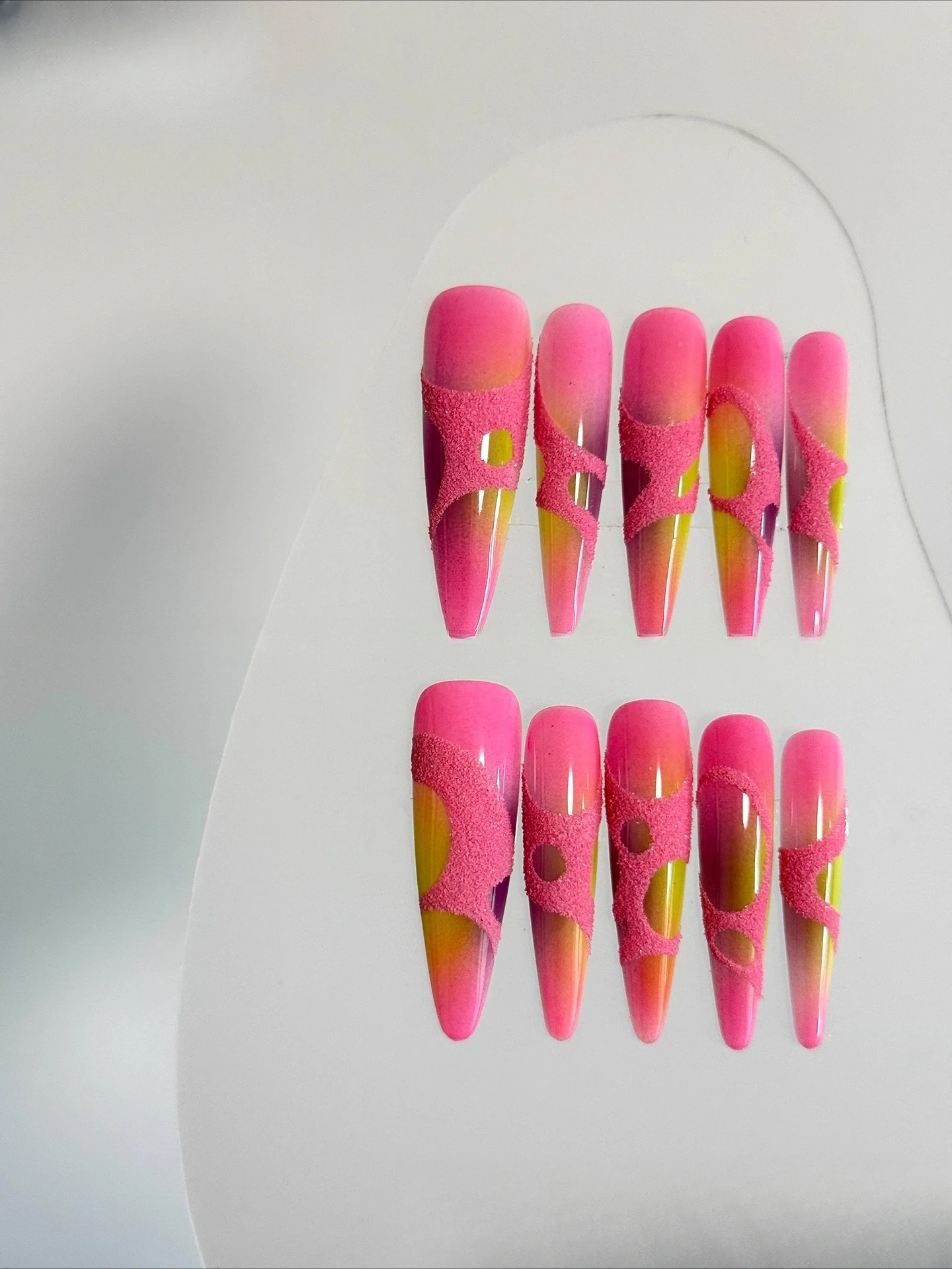 

Handmade Personalized Design Long Nail Spice Girl Dragon Fruit Manicure Wearing Nail Glitter Gradual Change Smudge Rose Red