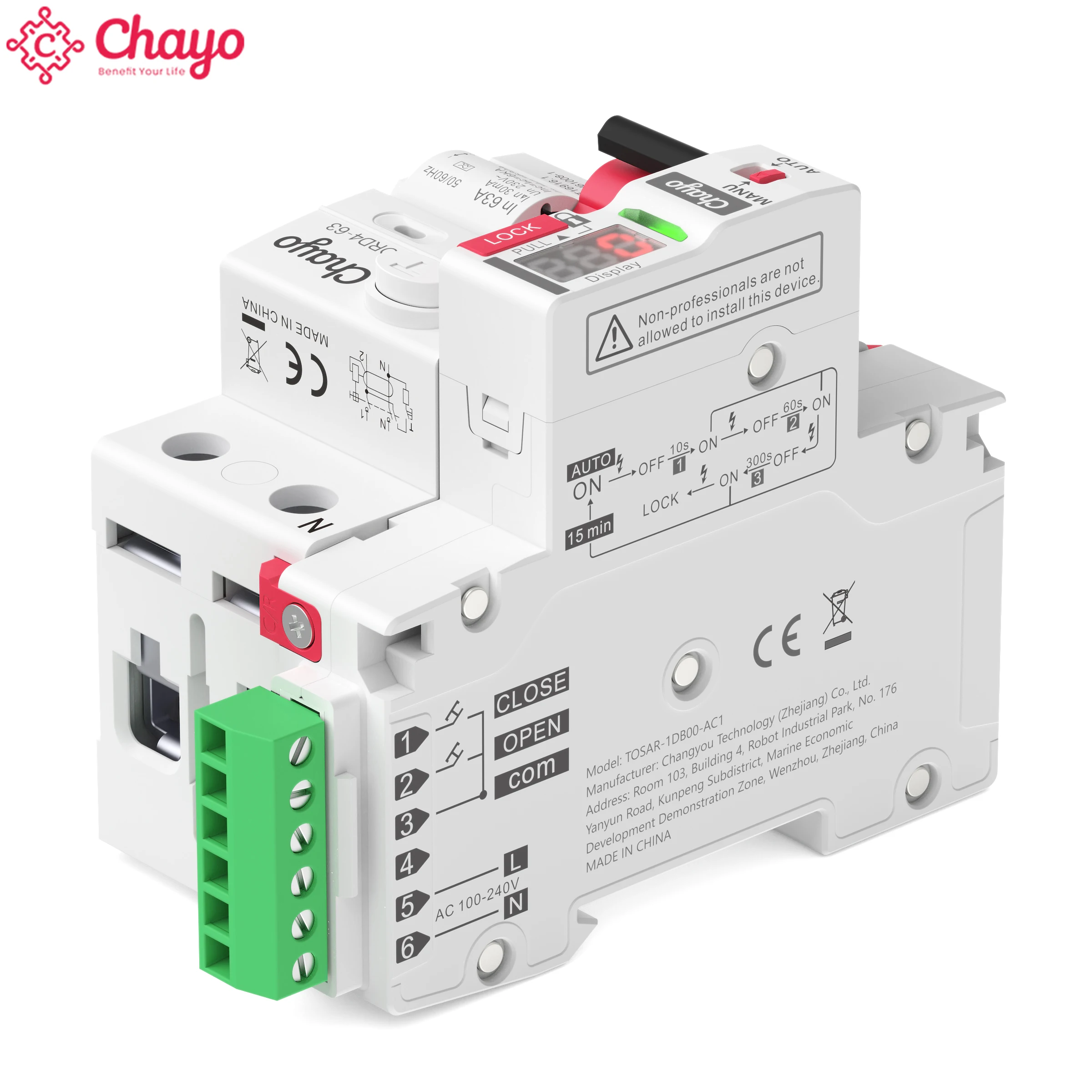 Chayo 2P/4P Type A RCD RCCB LED Auto Recloser Modular Safety Switch 6KA 16A/63A 30mA 230V 400V leakage Circuit Breaker