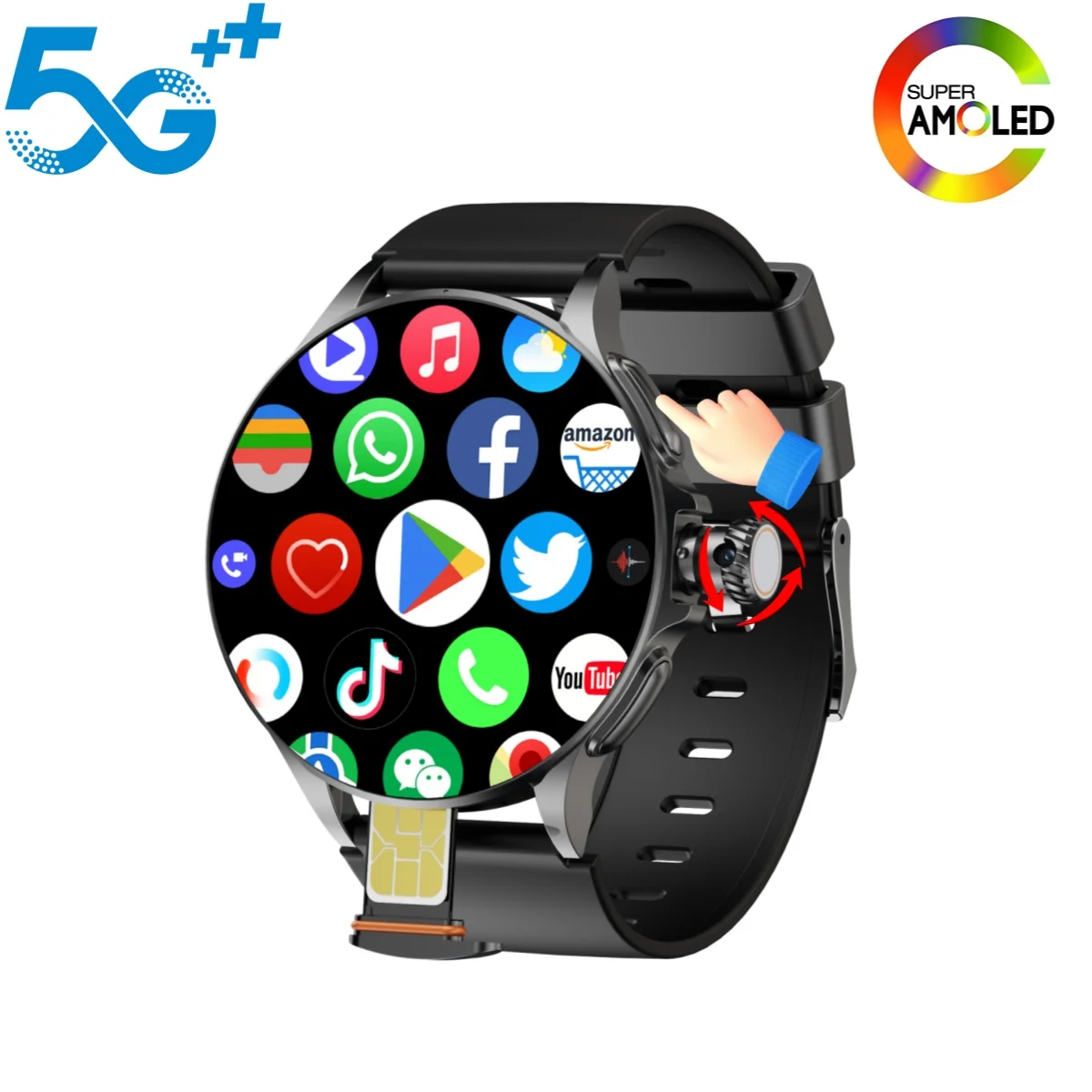 

New 5G LTE Android Smart Watch GT200 1.95inch Amoled Smartwatch Men With Rotary Camera Touch encoder GPS WIFI 256GB Storage Rom