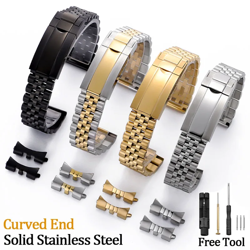 Bracelet de montre incurvé haut de gamme 20mm 21mm 22mm en acier inoxydable pour Jubilee pour Rolex, montres de luxe pour hommes d'affaires