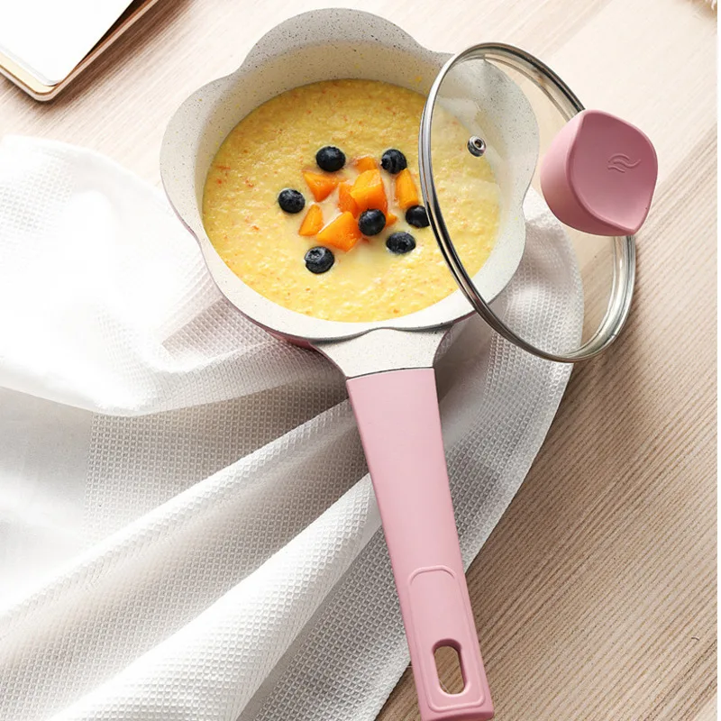 

18CM Aluminum Alloy Children Frying Pan Non-stick Milk Pan Baby Food Supplement Pot Soup Porridge Pot Kitchen Cookware Supplies