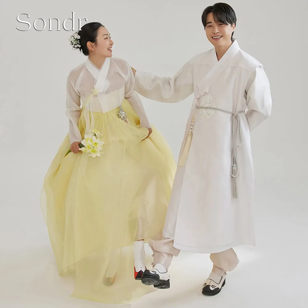 Sondr Customized Yellow Hanbok for Bride Shower Long Sleeves Traditional Korean Wedding Dresses