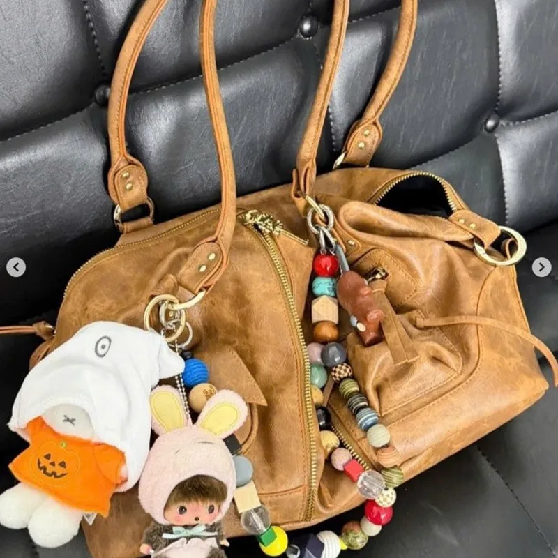 

2026 популярная сумка через плечо для девочек, винтажная мотоциклетная сумка из потертой кожи, большая вместительная сумка с несколькими карманами