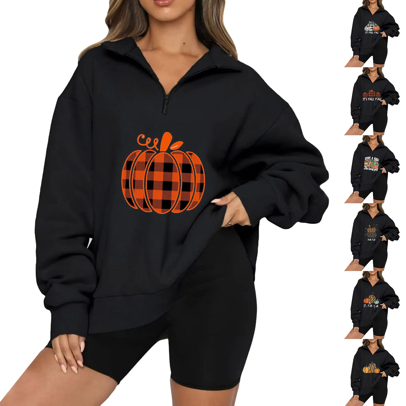 Halloween Factor Pattern Printed Long Sleeved Women's Clothing 2024 Spring And Autumn Season Quirky Trend Zippered Hoodie WF1