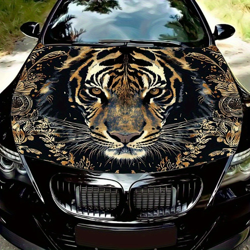 

Gorgeous Black Gold Tiger Car Hood Decal Sticker - Splash-Resistant PVC Vinyl Wrap, Easy Removal No Residue, Fit For Most Vehicl
