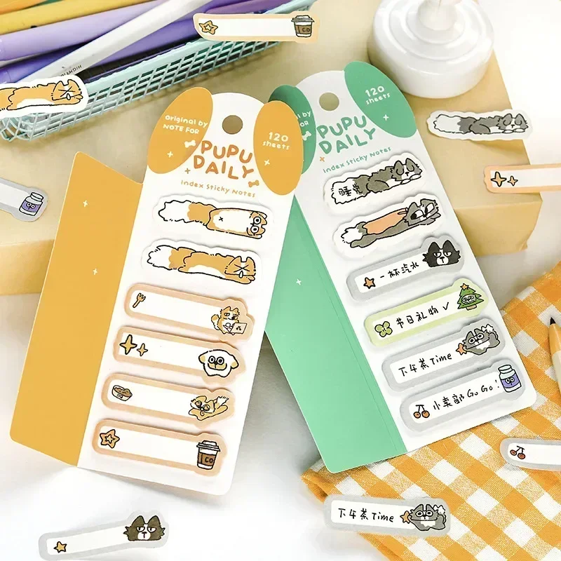 1pcs Index Sticky Notes Korean Line Puppy Cute Decoration Bookmark Classification Note Message Sticker