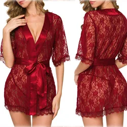 Sexy Women Lingerie Lace Night Dress Sleepwear Nightgown Bandage Deep V G-String See Through Sexy Sheer Sleep Sex Exotic Dress